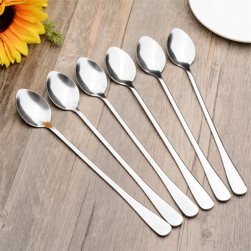 Durable Long Handled Stainless Steel Coffee Spoon Ice Cream Dessert