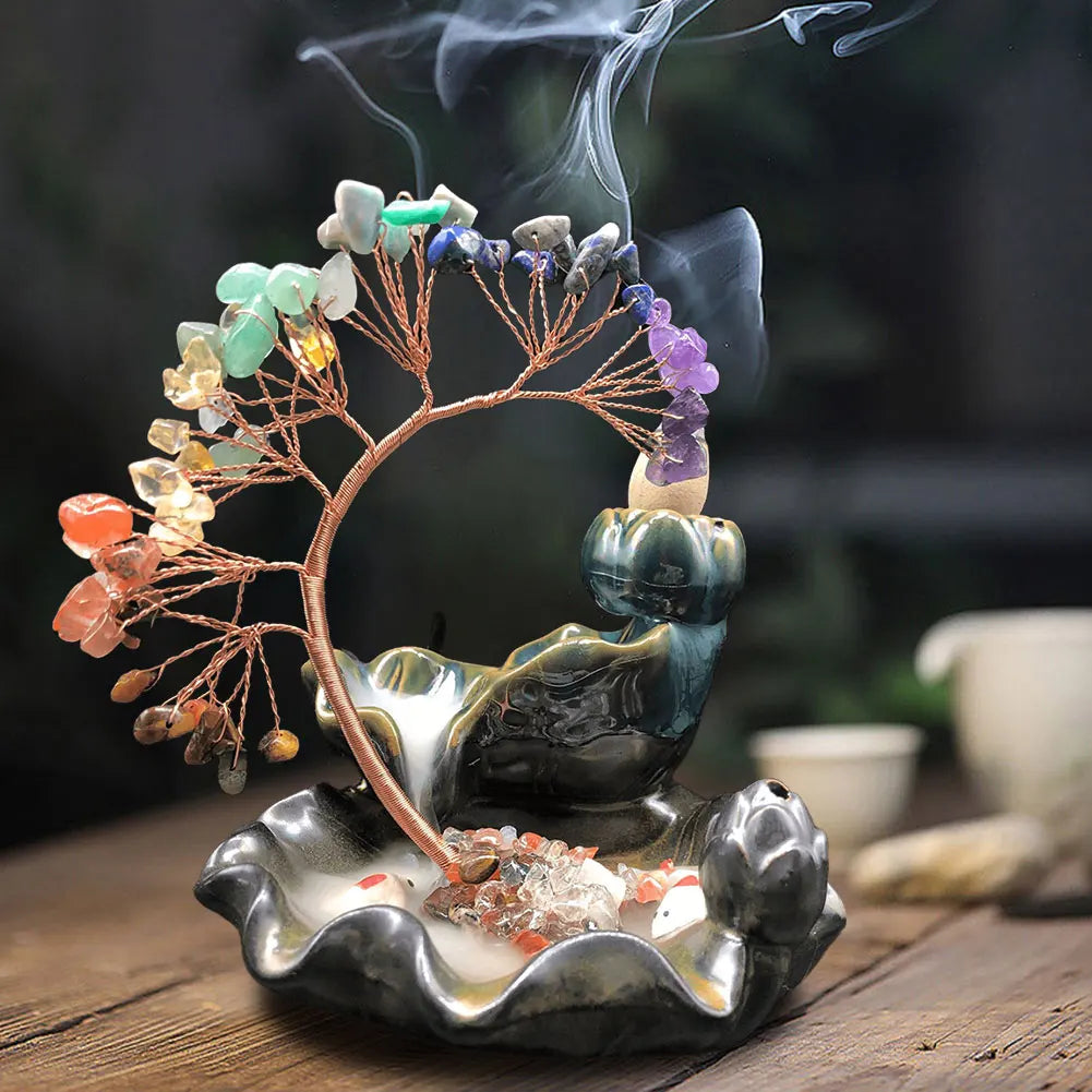 7 Chakra Tree Money Ash Catcher Home Decor Waterfall Burner Healing