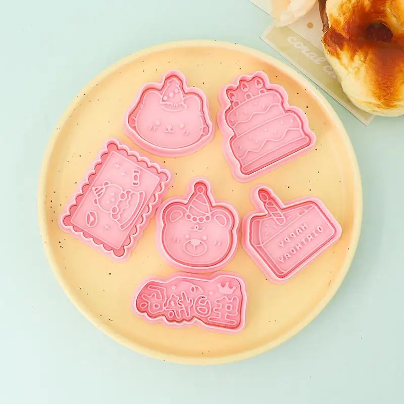 Happy Birthday Cake Abstract Cartoon Cookie Cutter 3D DIY Cake Shape Biscuit Cookie Mold Baking Tool Fondant Cake Stamp Mold Zpaxo