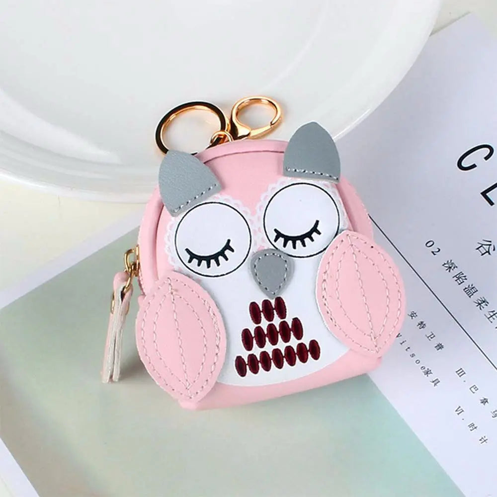 Card Holder Cute PU Leather Owl Clerk Lady Wallet Women Cartoon Car Key Chain School Bag Pendant Owl Coin Purse Key Bag Zpaxo