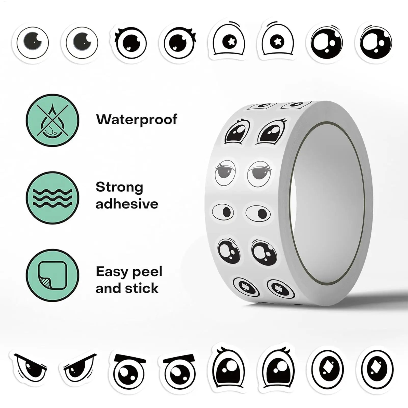 Eye Stickers 500 Piece Cartoon Eye Expressions Decal Sticker Rolls for Kids Girls Women Stationery Decoration Classroom Zpaxo