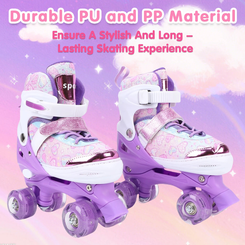 Roller Skates Girls Ages 6-12 4 Adjustable Flashing Wheel ABEC