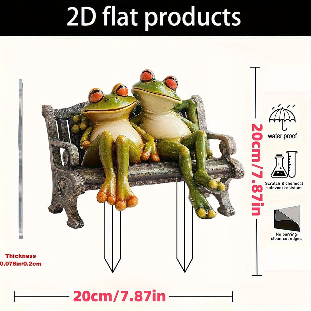 Frog Couple Garden Stake 2D Acrylic Flat Decorative Stake Frogs Decoration Animal Stake for Flower Pot Courtyard Garden Ornament Zpaxo