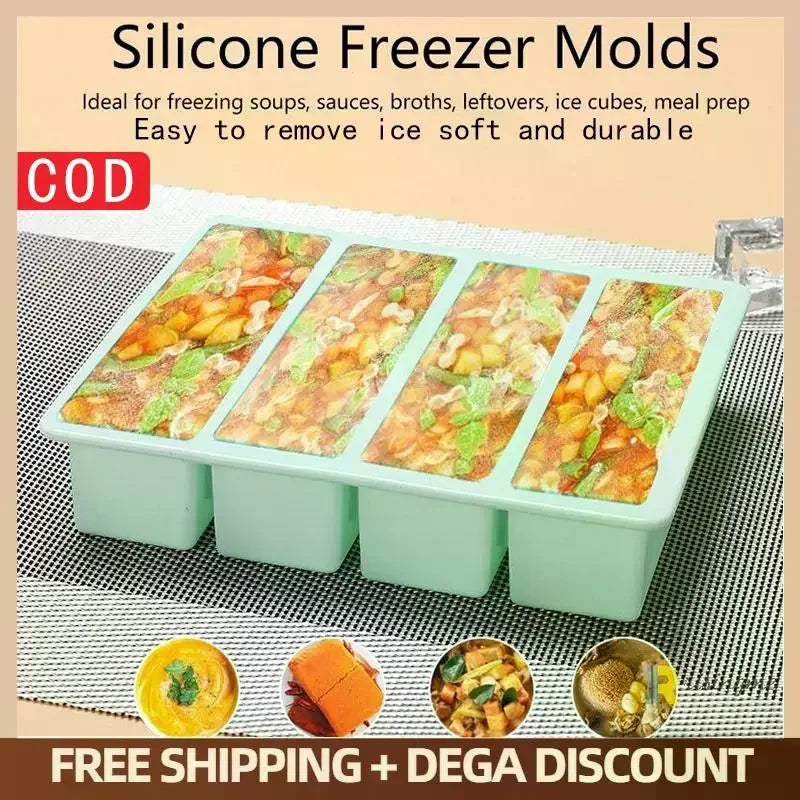 Food Storage Mold Giant Silicone Freezer Trays Lid 4-Cubes Zpaxo