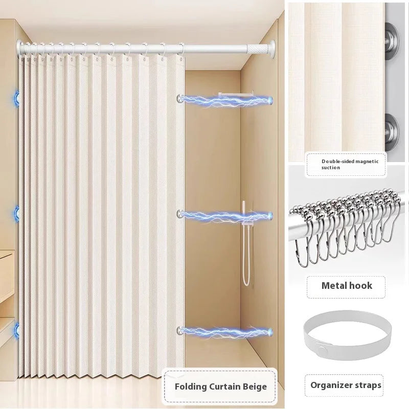 Bathroom Folding Linen Shower Curtain with Magnets Waterproof Suitable for Walk-in Shower Does Not Include Telescopic Rod Zpaxo WHITE 80 200cm