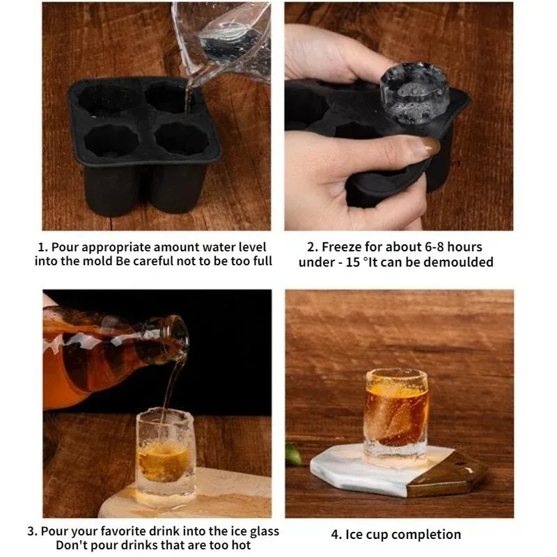 Silicone Shot Glass Mold 4 Cavities Round Ice Reusable Non-stick
