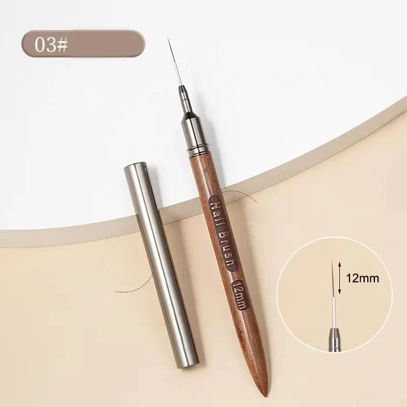 Nail Brush Wood Handle Gel Nail Art Liner DIY Painting Brush Drawing Lines Stripe Flower Painting Pen UV Gel Manicure Salon Tool Zpaxo Brown-12mm