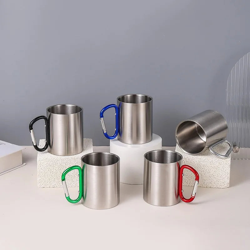 300ml Double-Wall Stainless Steel Camping Cup | Carabiner Camping Cup Zpaxo