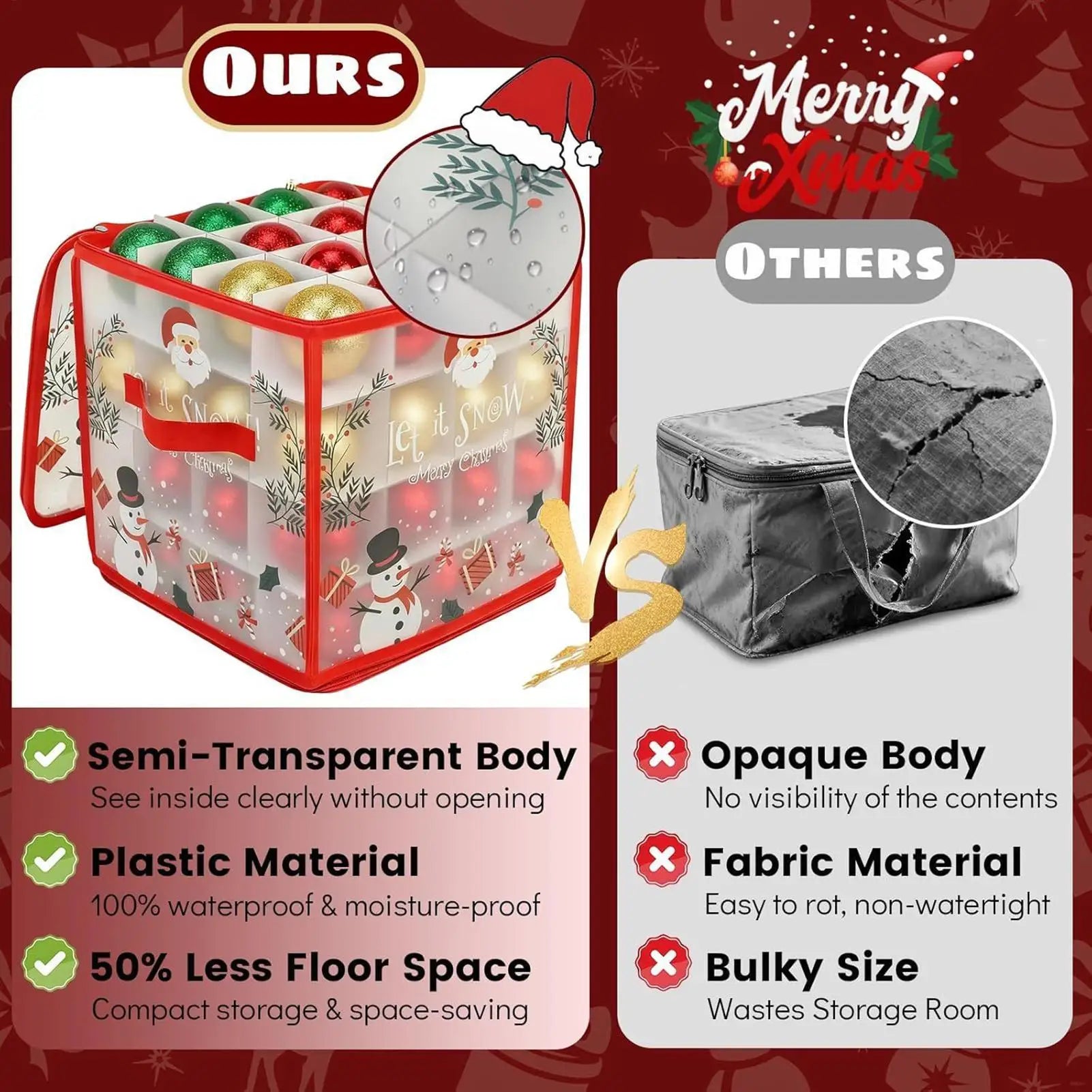 Christmas Ornament Storage Box Dividers 64 Ball Capacity Zippered