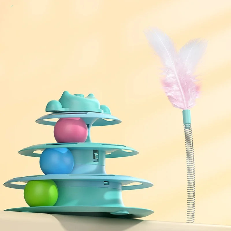 1pcs 4-Layer Cat Turntable With Fun Toy Ball And Playing Stick - Interactive Toy For Cats Zpaxo green