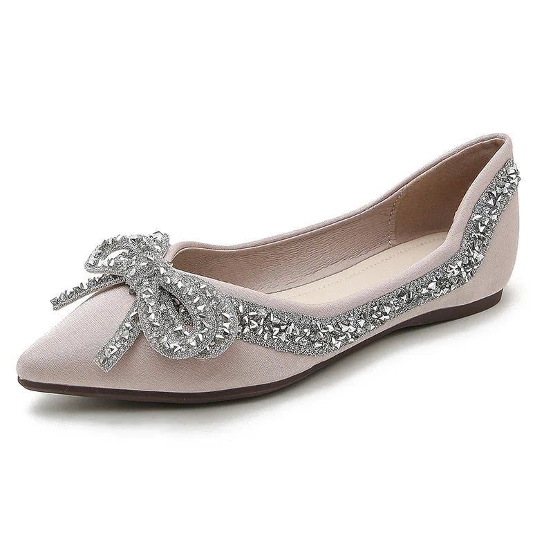 Flat Shoes for Women 2025 New Spring Autumn Pointed Butterfly Knot Rhinestone Boat Shoes Plus Size 41-43 Luxury Ladies Shoes Zpaxo