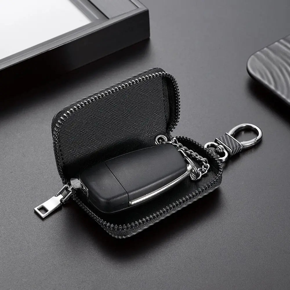 Simplicity With Keyring Mini Car Key Bag Lightweight Wear-resistant Car Key Cover Twill PU Leather Durable Zipper Key Case Women Zpaxo