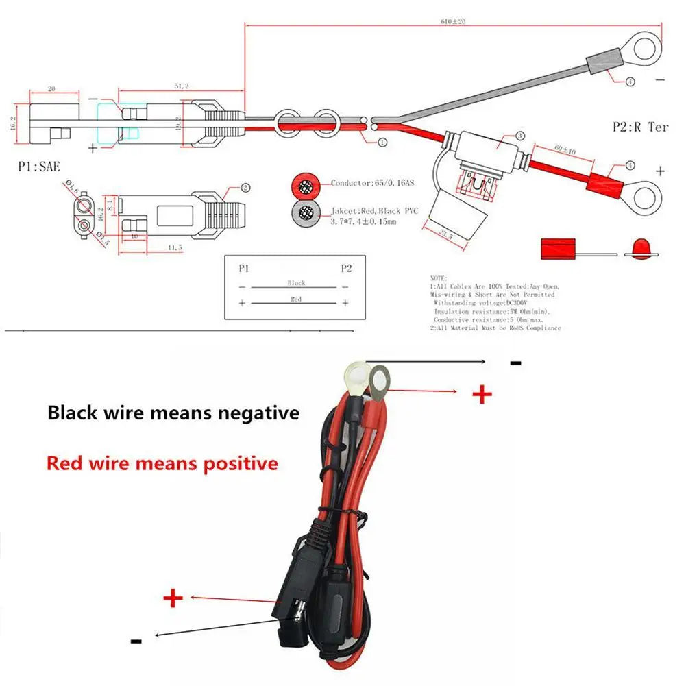 12V Motorcycle Battery to SAE Quick Disconnect Cable – 15A Fuse Battery Charger Cable Zpaxo