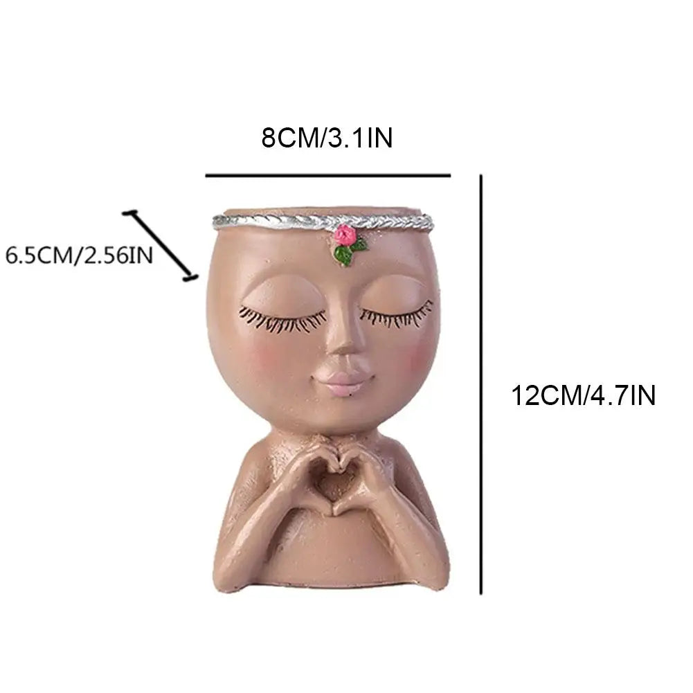 Resin Girl Face Planter with Drainage – Cute Succulent Pot Decorative Face Planter Zpaxo