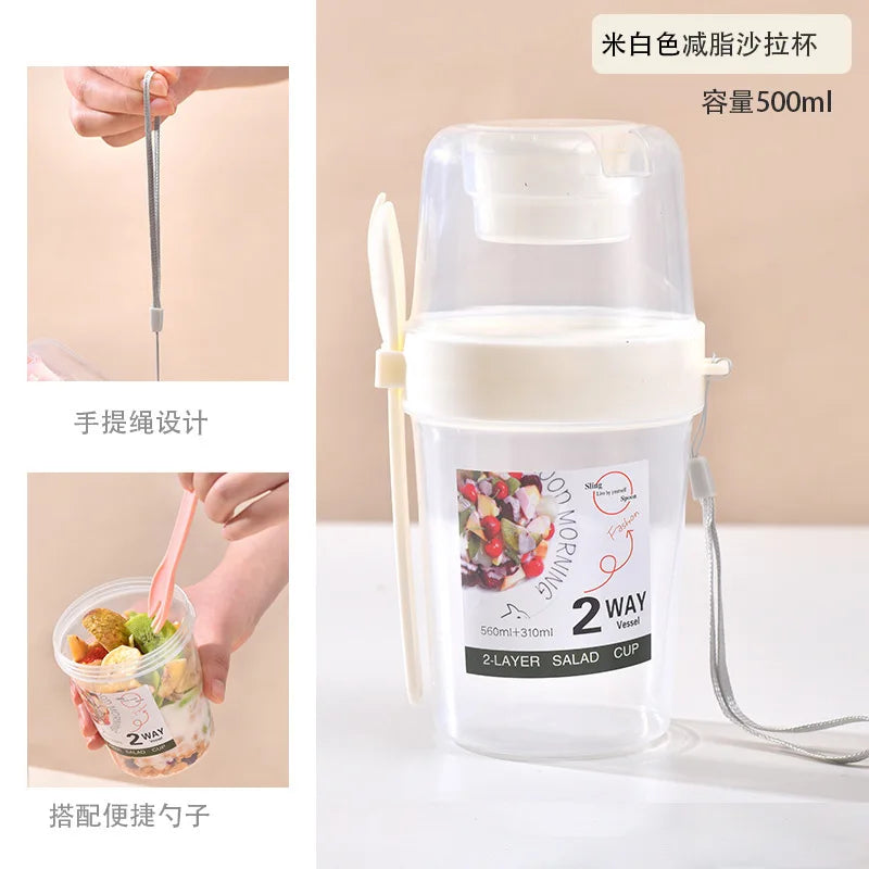 Portable Parfait Cups with Lid & Fork – Yogurt, Salad & Oatmeal Portable Food Containers Zpaxo WHITE 800ml