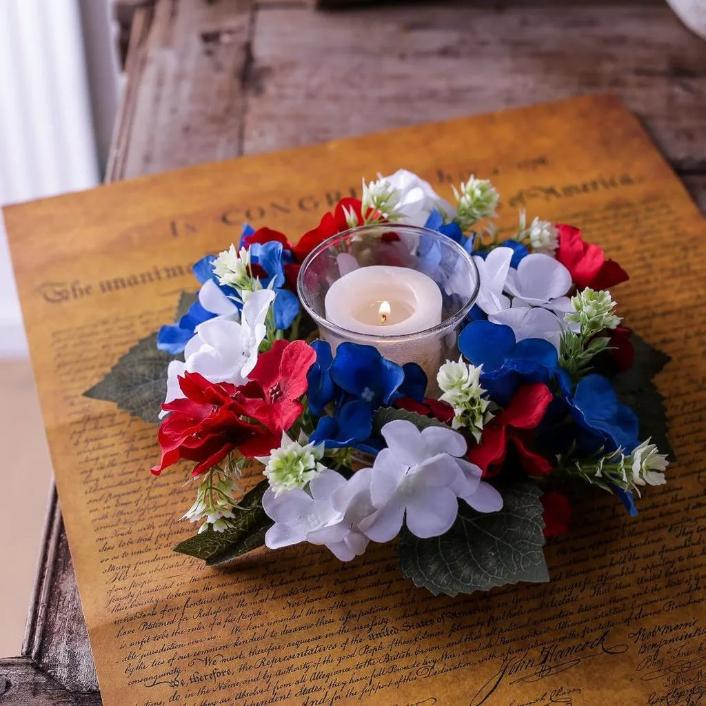 Hydrangea Candle Holder Wreath – Festive Artificial Flower Ring