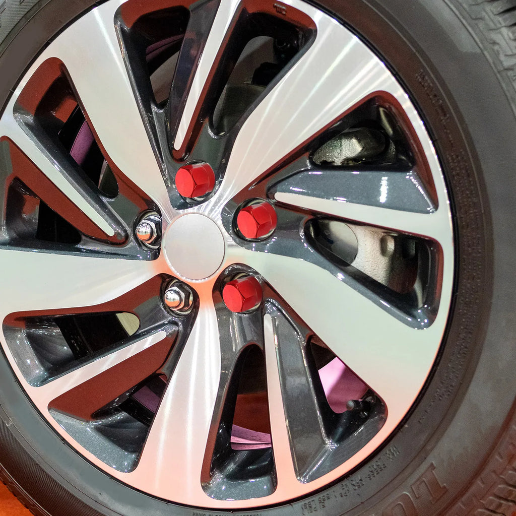 8-Pack Red Aluminum Tire Valve Stem Caps with Sleeves