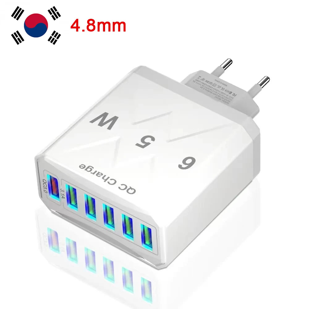 1 Fast Charging Total 65W Wall Travel Charger Adapter Quick Charge 3 Zpaxo KR Plug-White