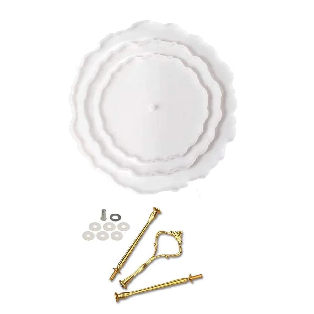 3 Tier Cake Stand Resin Silicone Molds Set Round Epoxy Resin Tray Mold with Hardware Fittings for Cupcake Serving Stand Making Zpaxo J2659