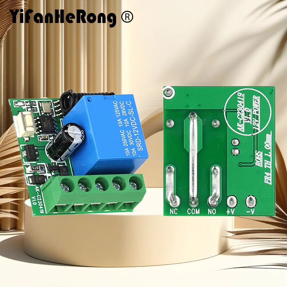 DC 12V 1CH Relay Receiver Module AB/ON 2 Buttons Wireless Remote Control Switch 433 Mhz RF Transmitter Electronic Lock Control Zpaxo