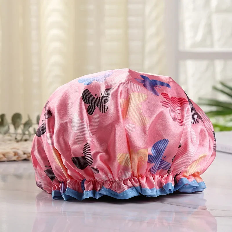 1Pc Thick Waterproof Bath Hat Double Layer Shower Hair Cover Women Supplies Shower Cap Bathroom silk bonnet Satin Bonnets wrap Zpaxo 6