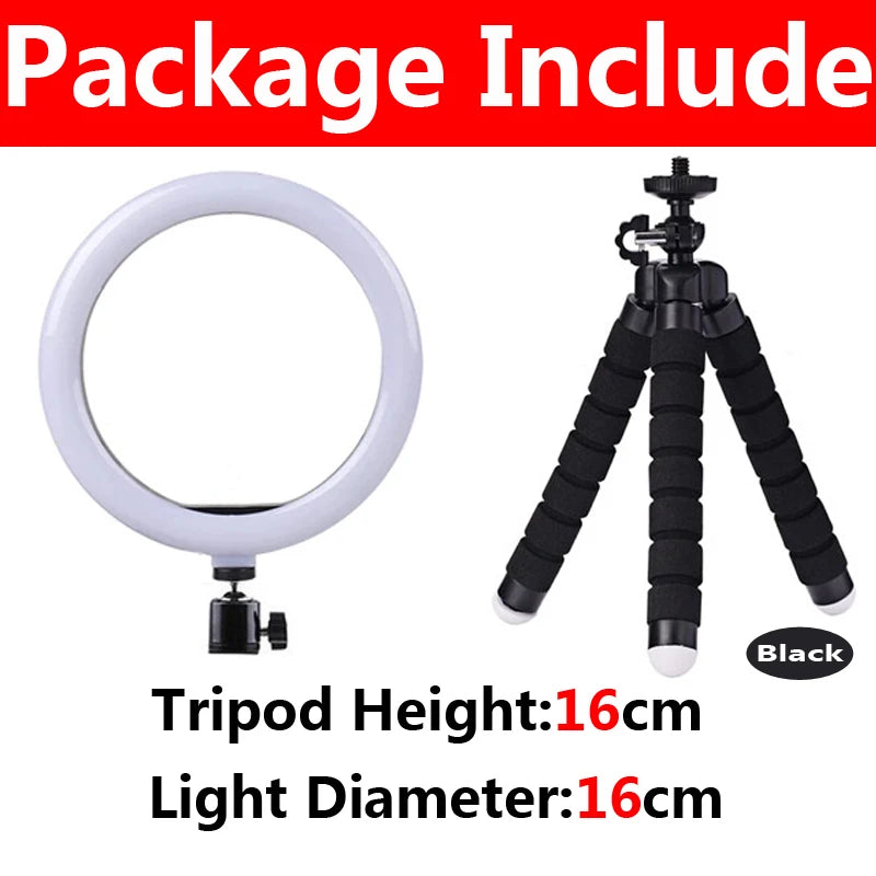 LED Photography RingLight 3 Modes Dimmable Selfie Ring Light With Tripod & Phone Stand For TikTok Video Live Makeup Fill Lamp Zpaxo A-16cm 2