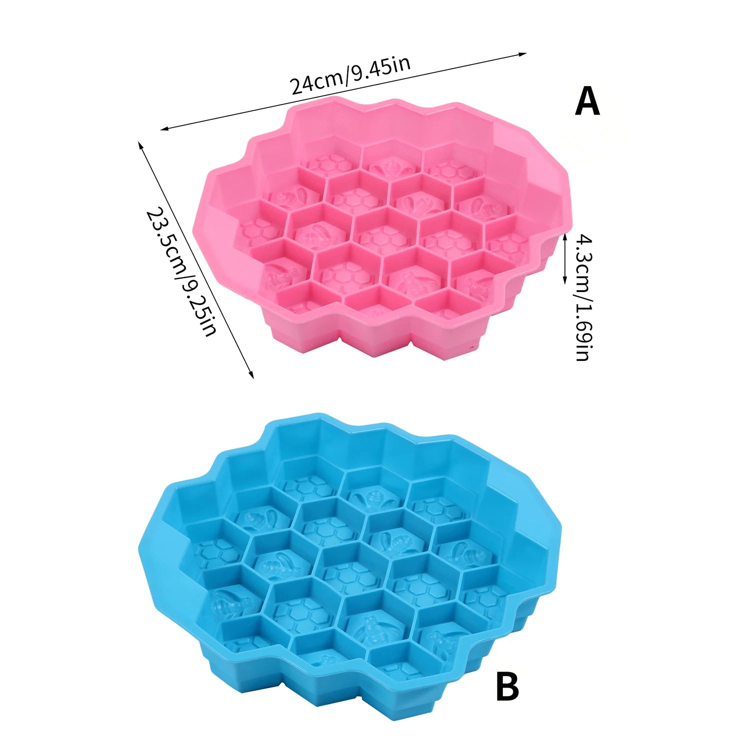 Honeycomb Bees Silicone Soap Mold 19-Cavity Chocolate Cake Candy Jelly Ice Cube Dessert Baking Clay Mold Zpaxo Pink and Blue