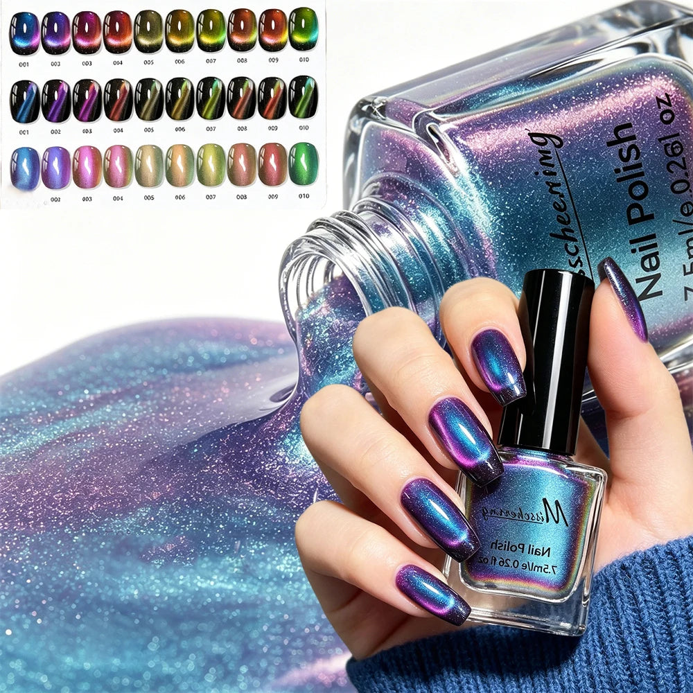 Olive Green Iridescent Cat Eye Nail Polish Magnetic Polarized Gel No Zpaxo