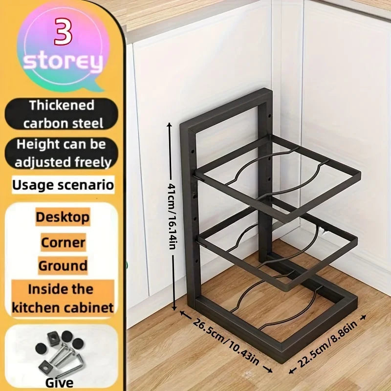 Adjustable Pot Rack Organizer, Kitchen Stainless Steel Pot Storage Rack ,Multi-Layer Household Pot and Pan Organzier for Kitchen Zpaxo 3 Tier As shown