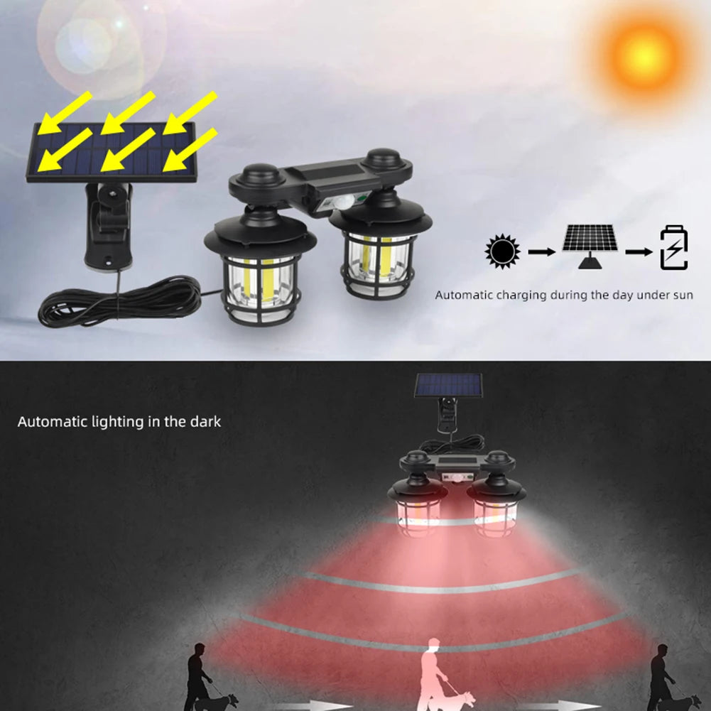 Double Head Solar Pendant Light Outdoor 1 Ground Wall Sensory Switch Zpaxo