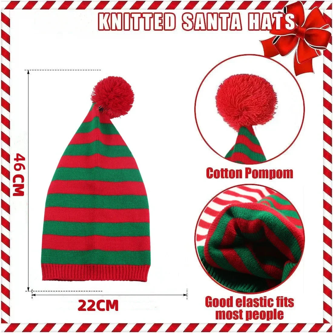 Unisex Christmas Knit Hat European Long-tail Pom Elf Beanie Festive