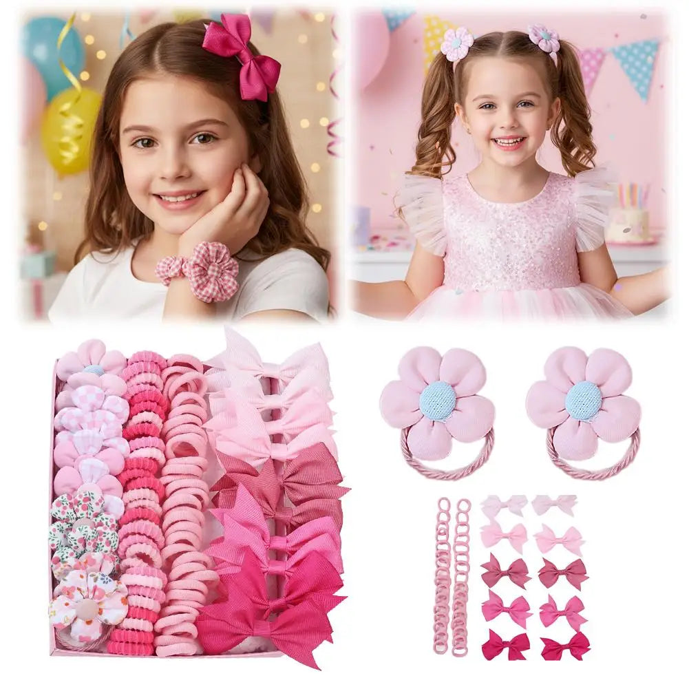 Girls Pink Hair Accessories Set 120pc – Bows, Ties & Scrunchies Girls Hair Accessory Set Zpaxo