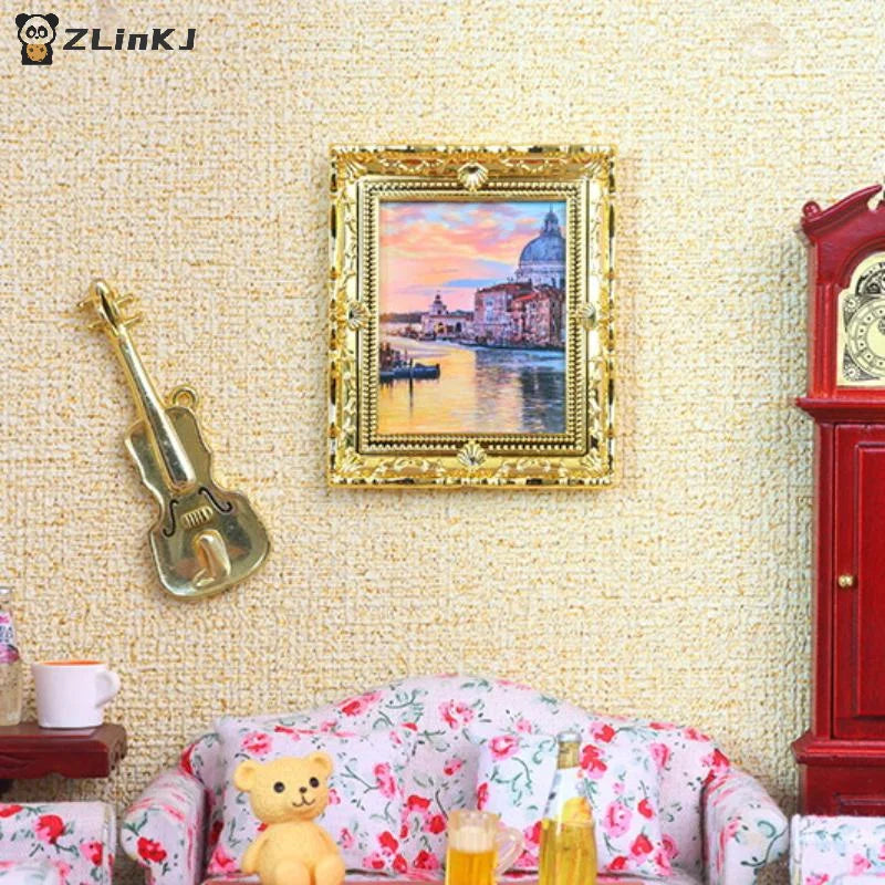 ▶1Pcs Doll House Wall Mural Ornaments 1:12 Scale Dollhouse Oil Painting Vintage Character Landscape Picture Mini Photo Frame Zpaxo