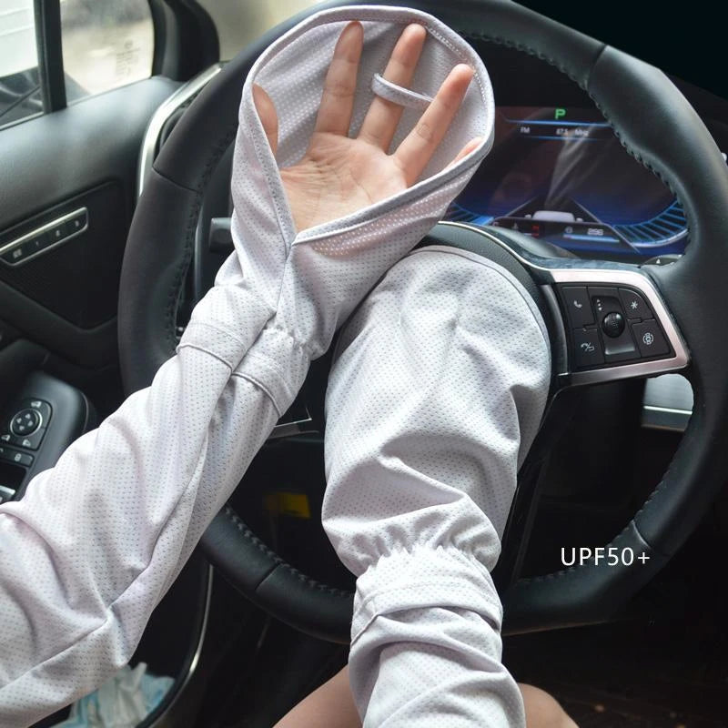 Large Ice Sleeve Gloves Women's Summer Driving Sun Protection Arm Zpaxo Light Gray One Size