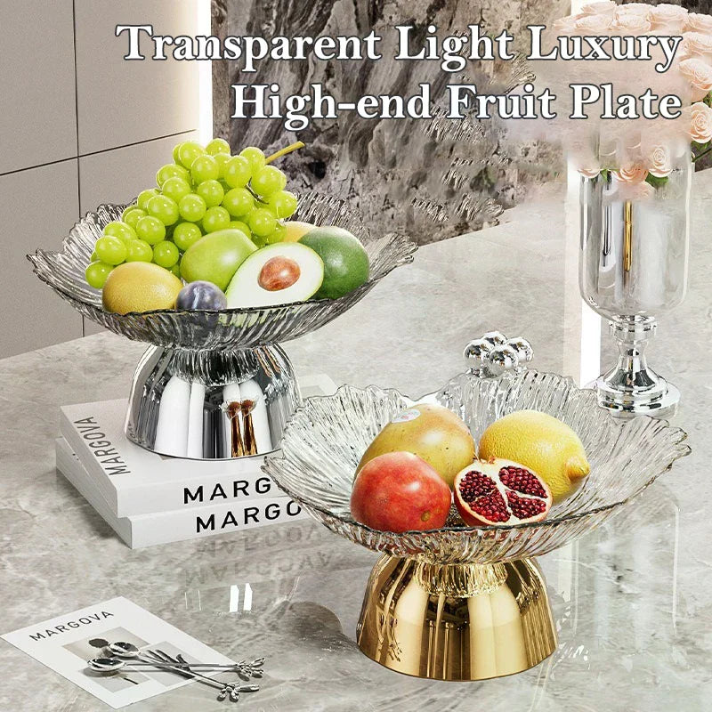 Transparent High-foot Fruit Plate Home Living Room Coffee Table Light Zpaxo