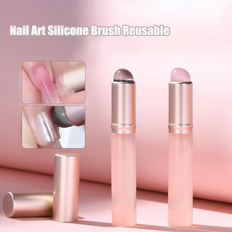 Jelly Pink Nail Art Silicone Brush Reusable Mirror Powder Applying