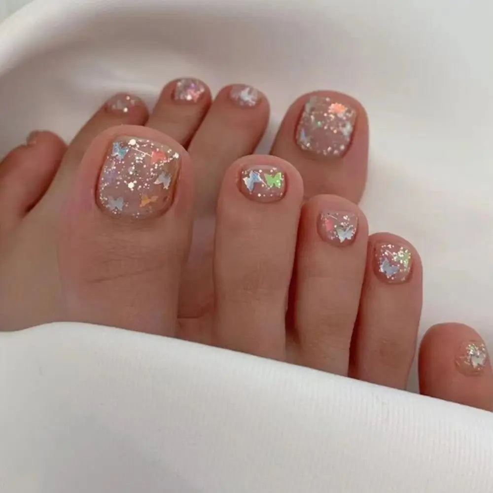24pcs French Fake Toenails Pink Gradient Full Cover Short Square Toe Nails Foot Nails Tips for Women Girls Zpaxo