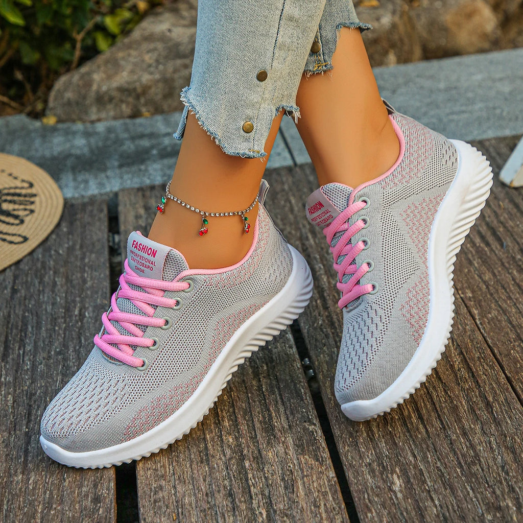Women Sneakers 2025 New Walking Plus Size Shoes Woman Lace Up Round Toe Sneakers Women Fashion Lightweight Designer Shoes Women Zpaxo GRAY 40