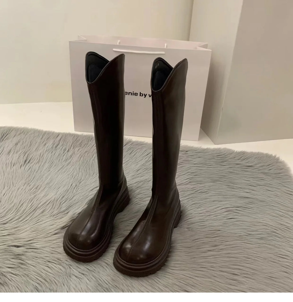 2023 Slim Woman Boots Fashion Women Knee-high Heel Women's Shoes Zpaxo Brown 39(Foot 24.5cm) China Mainland