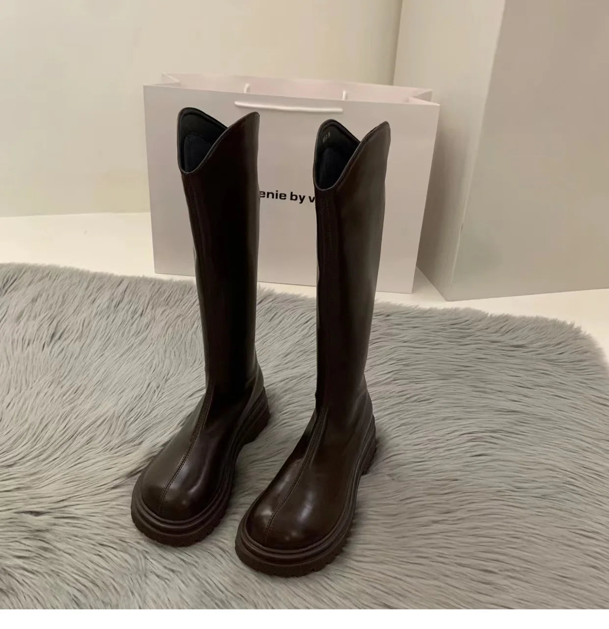 2023 Slim Woman Boots Fashion Women Knee-high Heel Women's Shoes Zpaxo Brown 39(Foot 24.5cm) China Mainland