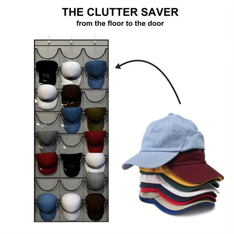 24-Pocket Hat Organizer Over-door Baseball Cap Storage Bag Dust-proof