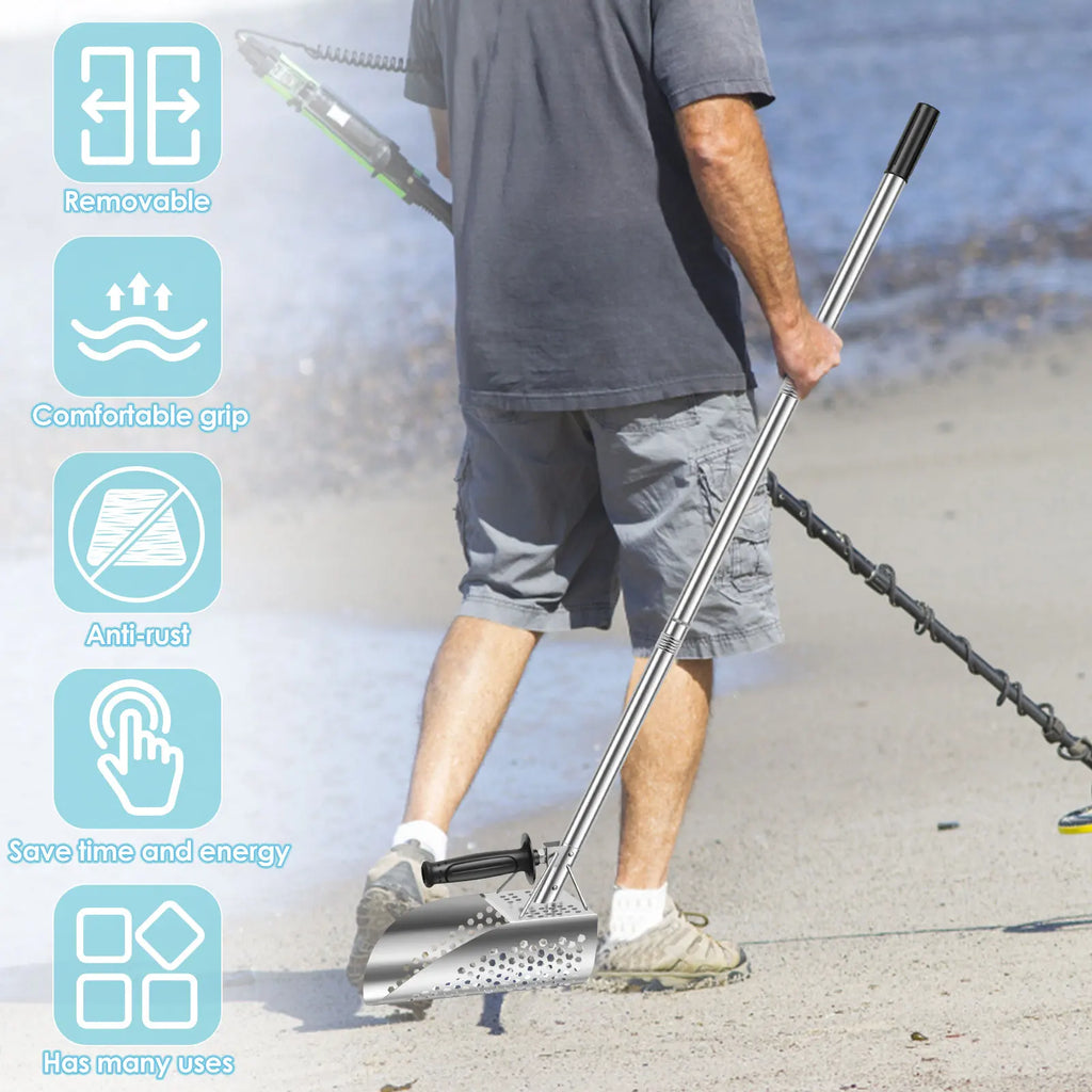 Heavy Duty Metal Detecting Shovel 304 Stainless Steel with Removable 140cm Length Handle Rustproof for Beach Treasure Hunting Zpaxo