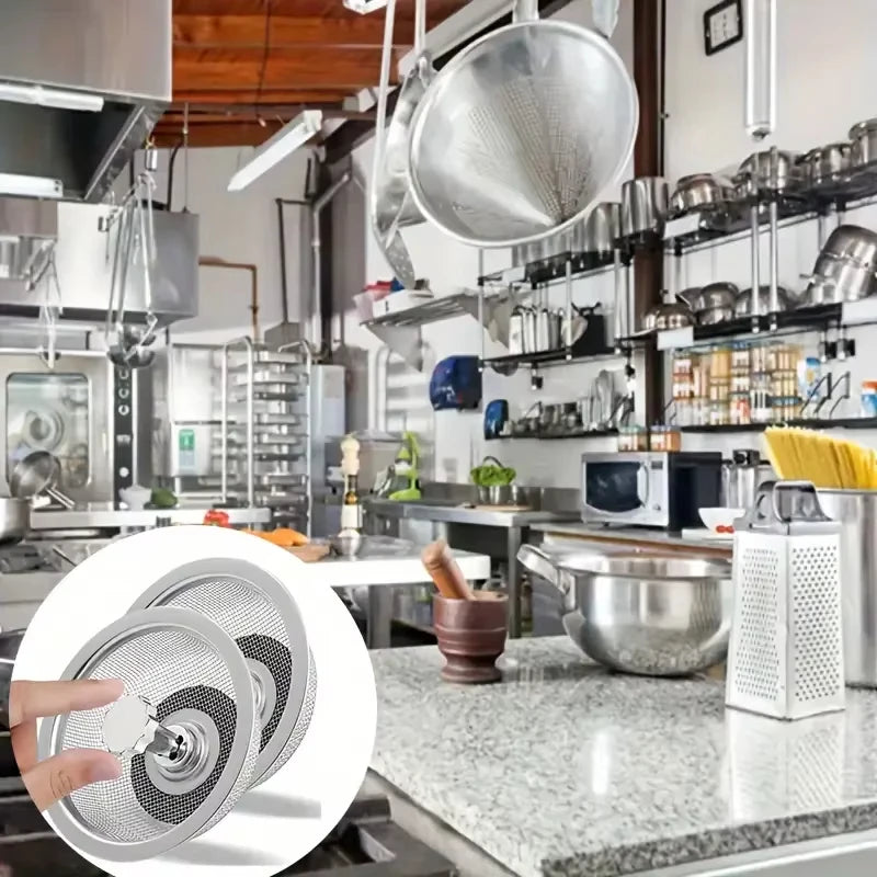 2Set Kitchen Sink Strainer With Handle & Stopper Replacement Drain Basket Stainless Steel Mesh Filter Waste Hole Zpaxo