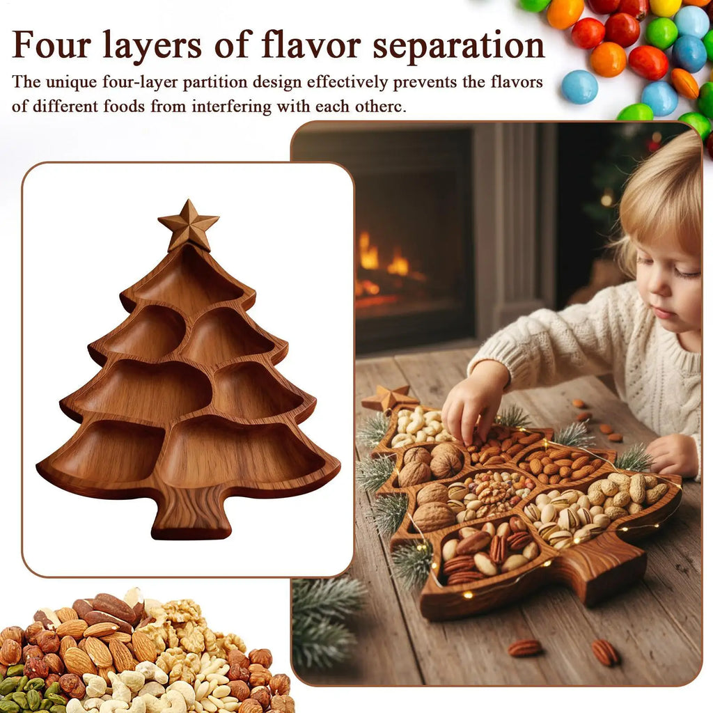 Christmas Tree Charcuterie Board Wooden Divided Food Tray Cheese