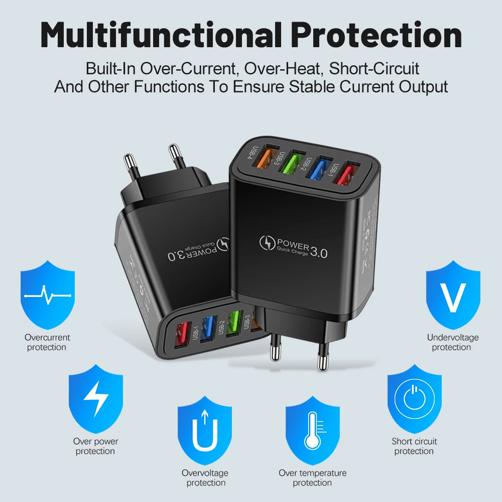 40W 4-Port USB Wall Charger QC 3.0 Fast Charging Adapter USB Wall Charger Zpaxo