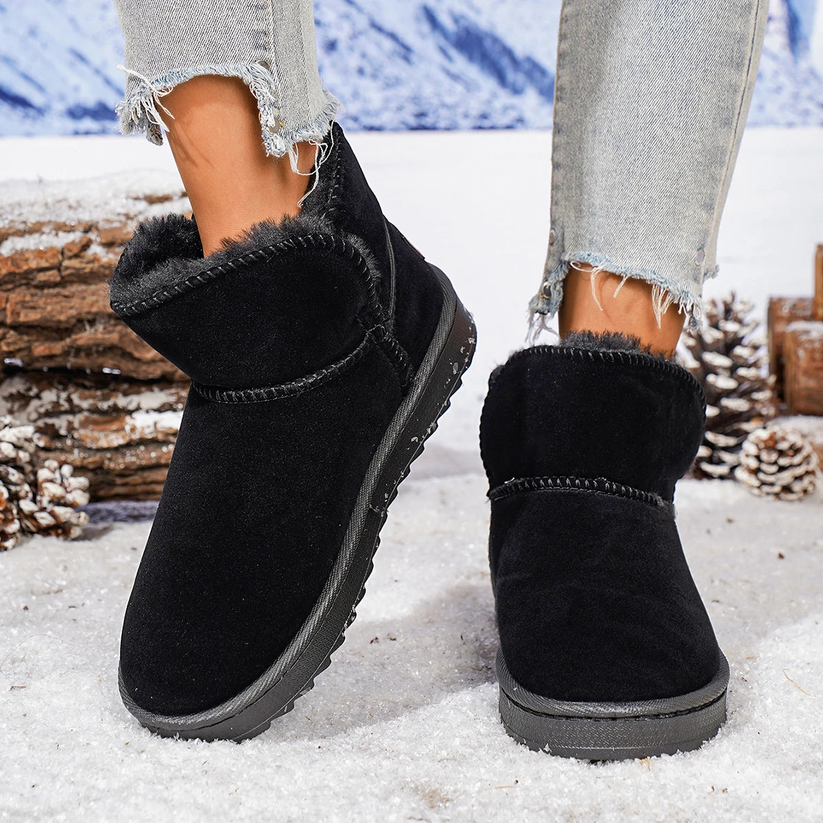 2025 New Women Ankle Boots Leather Fluff Lined Short Tube Boots Versatile Warm Cotton Winter Shoes Thick Bottom Snow Boots Women Zpaxo
