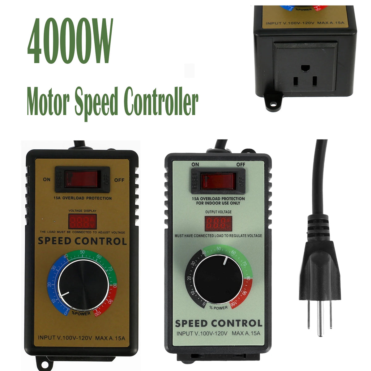 4000W Motor Speed Controller 110-120V 15A Motor Speed Voltage Regulator US Variable Speed Switch Safe for Electric Angle Grinder Zpaxo