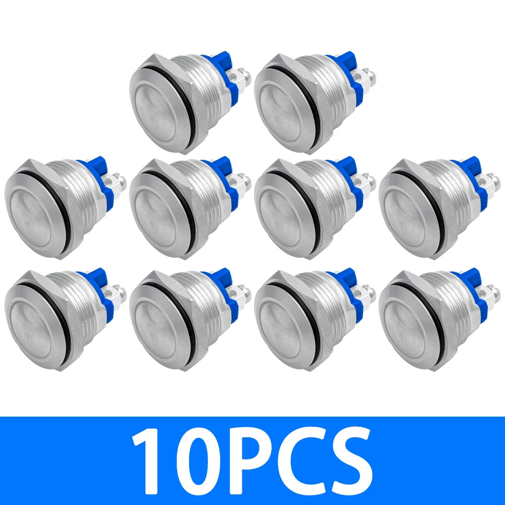 16mm metal push button waterproof nickel plated brass button switch press button reset 1NO high round momentary 16GT.F.L Zpaxo 10PCS