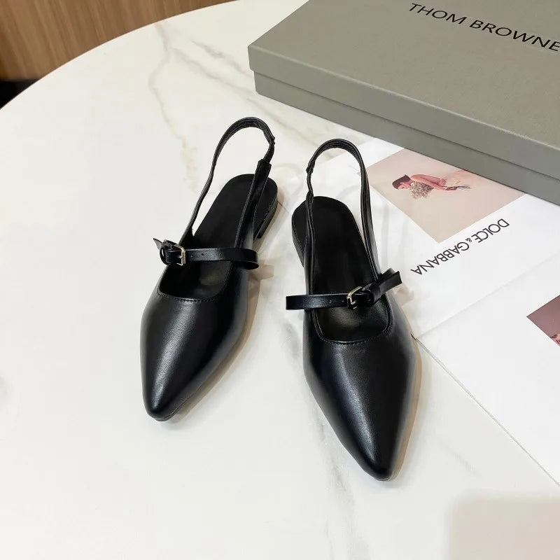 French Flat Black Baotou Sandals Fairy Shoes 2025 New Spring and Summer Pointy Diamond Temperament Single Shoes Zapatos De Mujer Zpaxo