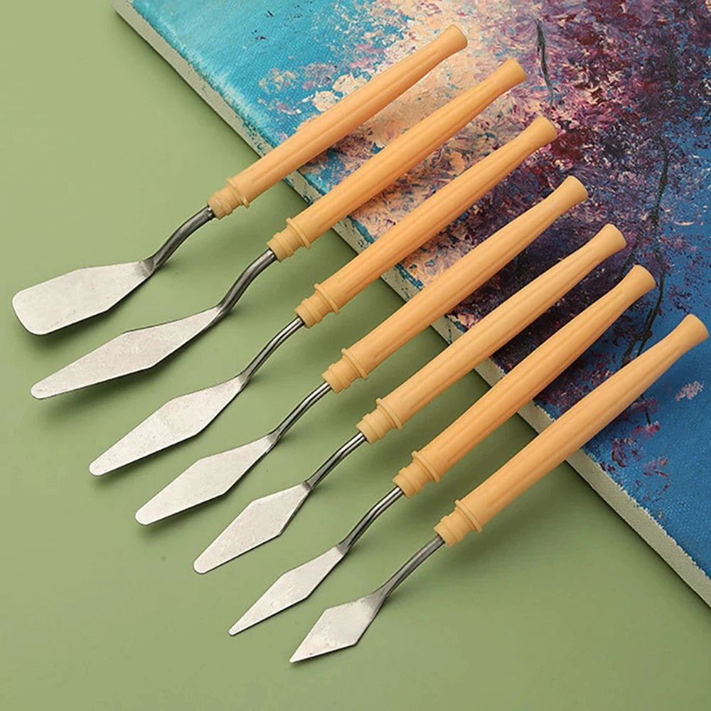 7/14Pcs Stainless Steel Oil Painting Knives Set Artist Crafts Spatula Palette Knife Mixing Knife Scraper Art Tools Zpaxo Plastic Handle
